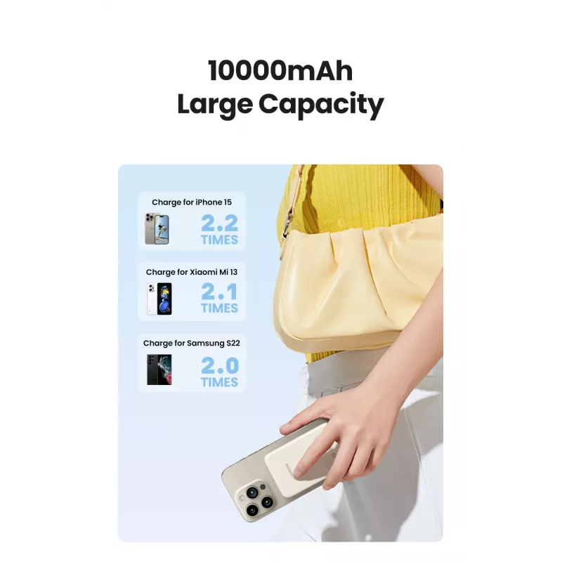Ugreen 25208 powerbank 10000 mAh langaton lataus beige