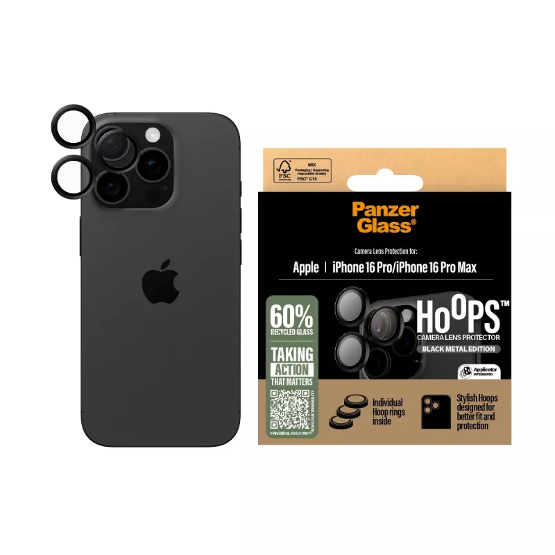 PanzerGlass ® Hoops® kameran linssinsuoja musta iPhone 16 Pro | 16 Pro Max