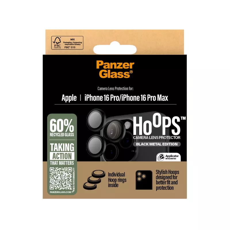PanzerGlass ® Hoops® kameran linssinsuoja musta iPhone 16 Pro | 16 Pro Max