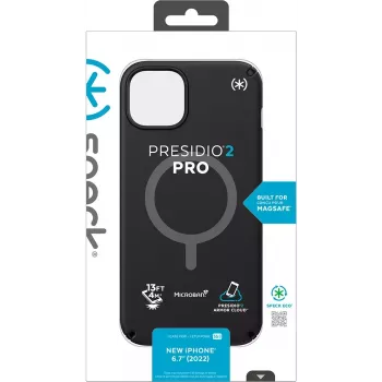 Speck Presidio2 Pro + MS Apple iPhone 14 Plus/15 Plus musta – Microban-suojakotelo