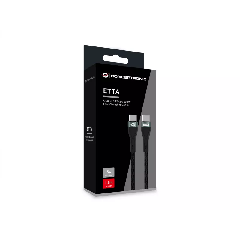 Conceptronic ETTA01B12 USB-C-C PD 3.0 100W pikalaturikaapeli 1,2 m, 20V 5A, 480 Mbit/s, E-Mark