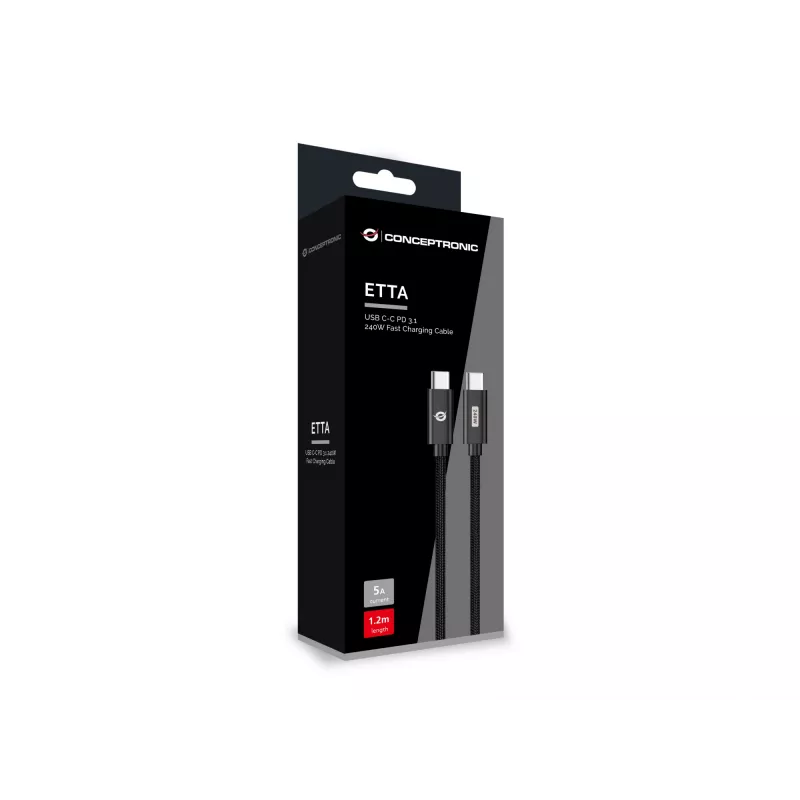 Conceptronic ETTA03B12 USB-C–USB-C PD 3.1 240 W pikalatauskaapeli 1,2 m, 48 V 5 A, 480 Mbit/s, E-Mark
