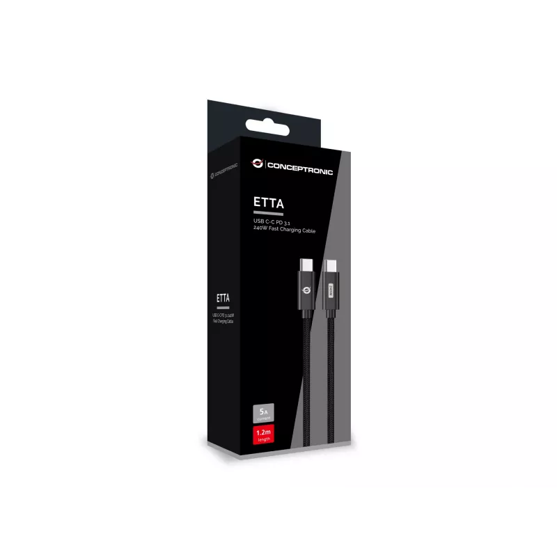 Conceptronic ETTA03B20 USB-C–USB-C PD 3.1 240 W pikalatauskaapeli, 2 m, 48 V/5 A, 480 Mbit/s, E-Mark
