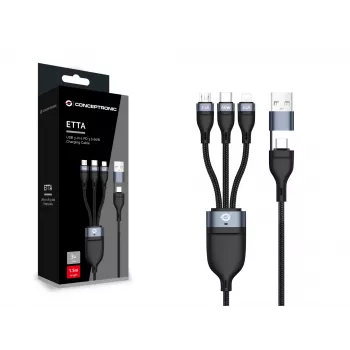 Conceptronic ETTA05B15 USB 3-in-1 PD 3.0 60W latauskaapeli 1,5 m, 20V 3A, 480Mbps