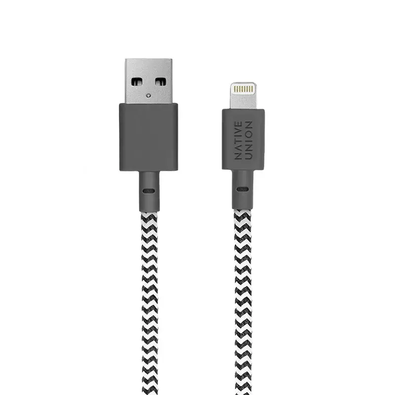 Native Union Belt -kaapeli 1,2 m musta valkoinen Lightning USB-A