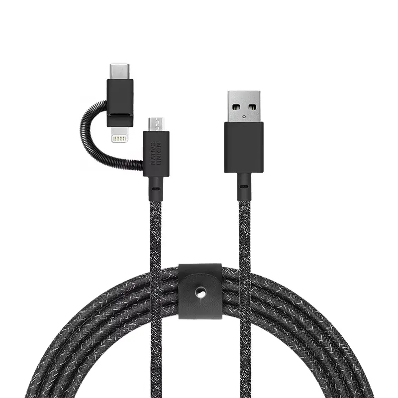 USB-kaapeli Native Union BELT-ULC-CS-BLK-NP 2 m USB-A – USB-C/Micro-USB-A/Lightning musta