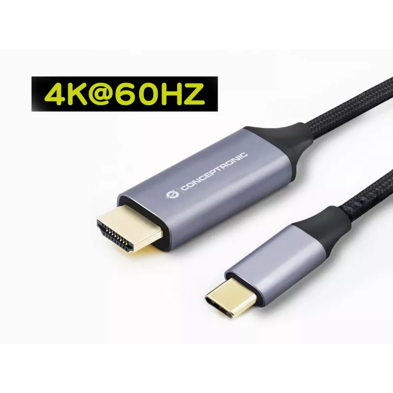 Conceptronic USB-C–HDMI-kaapeli, uros-uros, 4K 60Hz, 2 m, USB Type-C, HDMI, uros, uros, suora