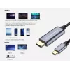 Conceptronic USB-C–HDMI-kaapeli, uros-uros, 4K 60Hz, 2 m, USB Type-C, HDMI, uros, uros, suora