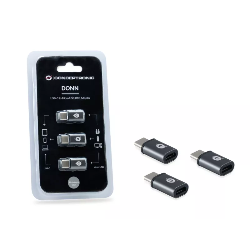 Conceptronic DONN USB-C–Micro USB -OTG-sovitin 3 kpl:n pakkaus