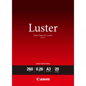 Canon LU-101 Luster valokuvapaperi Pro A3 – 20 arkkia, satiini, 260 g/m², valkoinen, 260 µm, 10–35 °C, 10–35 °C