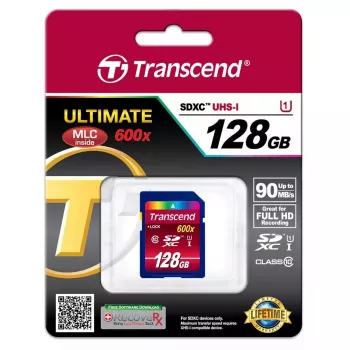 Flash-muisti Transcend 128 GB SDXC UHS-I 600x TS128GSDXC10U1