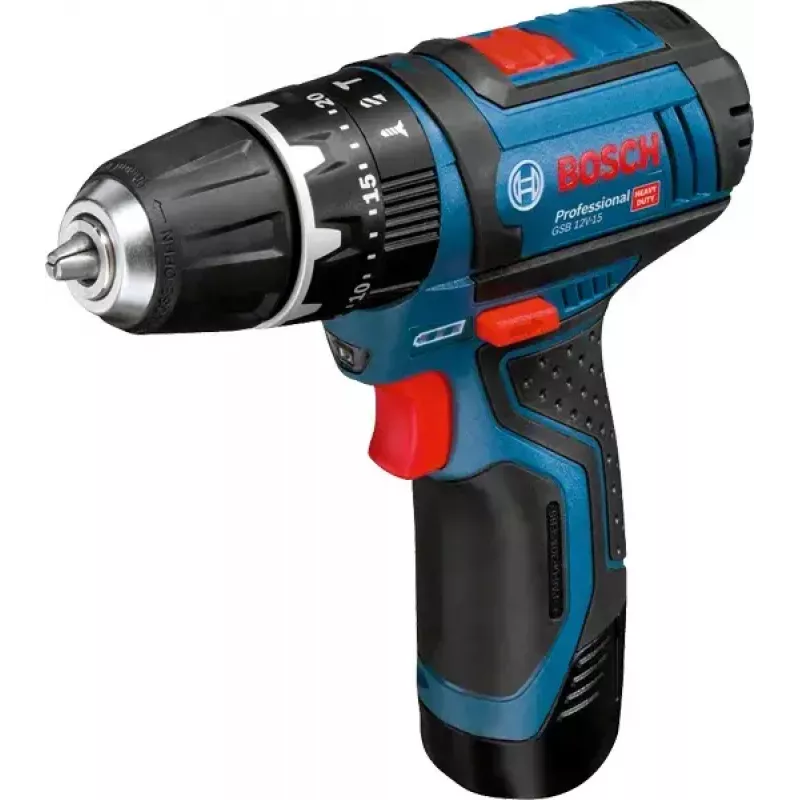 Pistoolikahvaporakone Bosch GSB 12V-15, 1300 kierr./min, 2 Ah akku