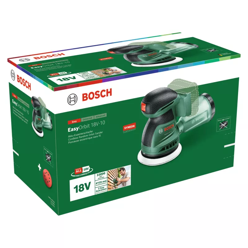 Bosch EasyOrbit 18V-10 (runko), epäkeskohiomakone, musta, vihreä, muovi, Saksa, 23000 kierr./min, 1 mm