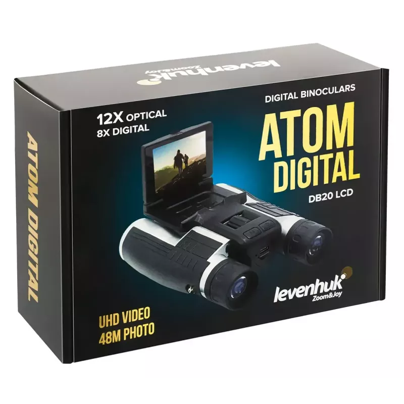 Levenhuk Atom DB20 -kiikari 20-kertaisella suurennoksella ja sisäänrakennetulla 2-MP-kameralla, LCD-näyttö