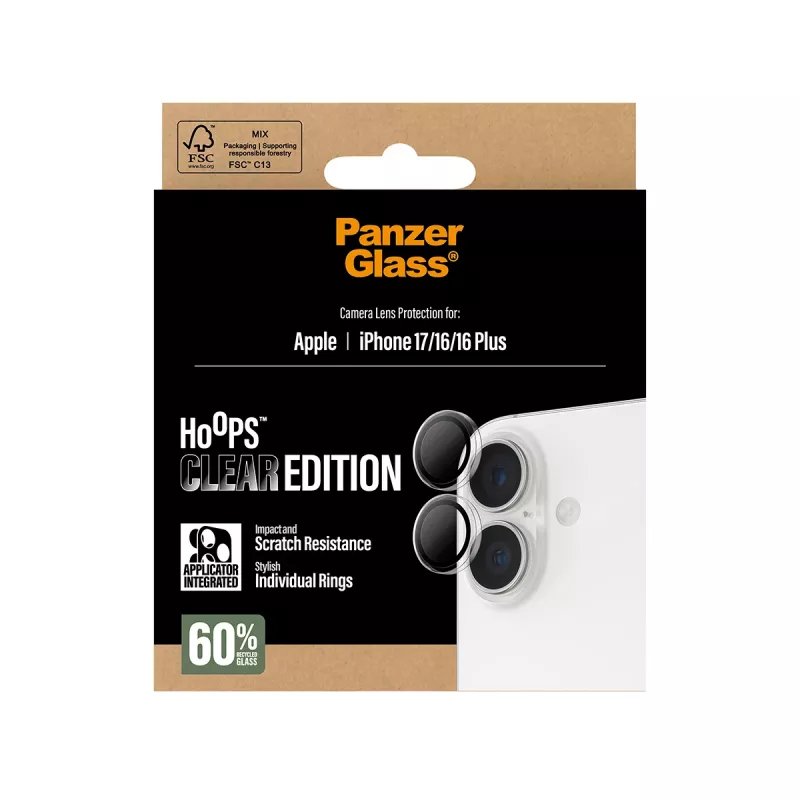 PanzerGlass ® Hoops® kameran linssinsuoja läpinäkyvä iPhone 17 | iPhone 16 | 16 Plus