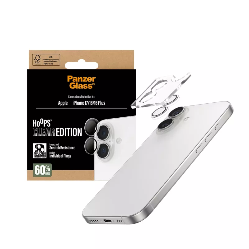 PanzerGlass ® Hoops® kameran linssinsuoja läpinäkyvä iPhone 17 | iPhone 16 | 16 Plus
