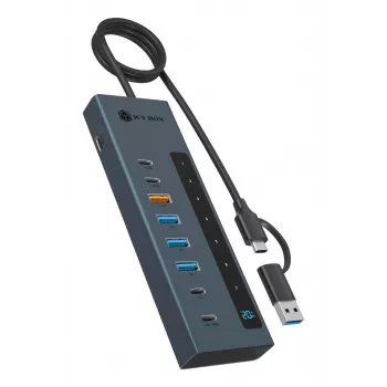 RAIDSONIC ICY BOX 9-in-1-keskitin Power Delivery -tuella, USB 3.2 Gen 2 Type-C/Type-A -isäntä, alumiini, sininen