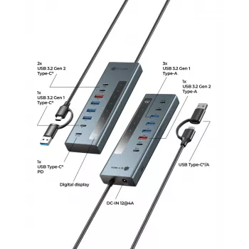RAIDSONIC ICY BOX 9-in-1-keskitin Power Delivery -tuella, USB 3.2 Gen 2 Type-C/Type-A -isäntä, alumiini, sininen