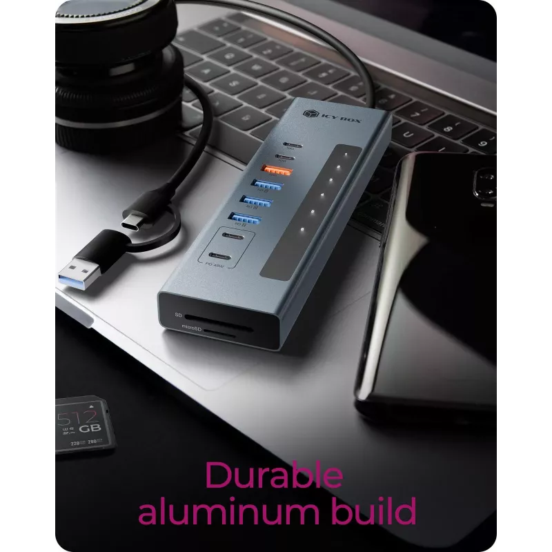 ICY BOX 11-in-1 USB Type-C -keskitin kortinlukijalla ja PD:llä
