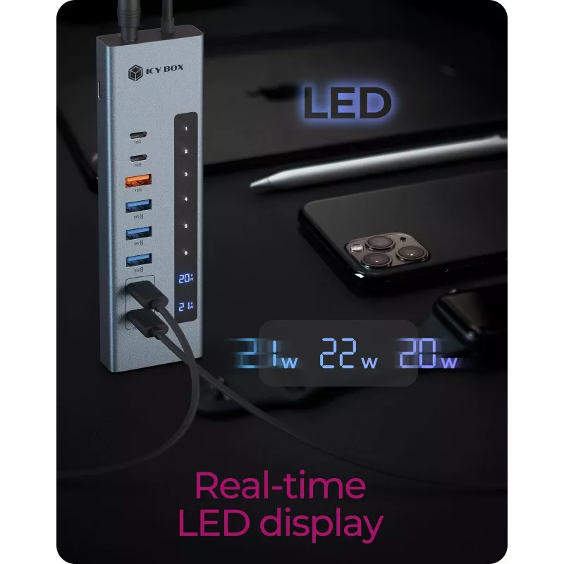 ICY BOX 11-in-1 USB Type-C -keskitin kortinlukijalla ja PD:llä