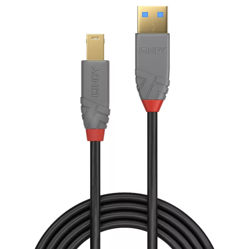 Lindy 0,5 m USB 3.2 Type-A–B kaapeli, 5 Gbit/s, Anthra Line