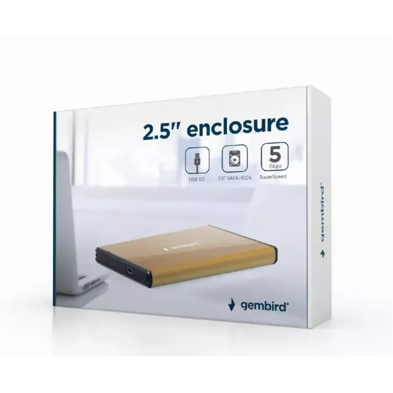 HDD-kotelo Gembird EE2-U3S-3-GL 2,5 tuuman SATA-kiintolevyille, yksi paikka, USB 3.0, kulta