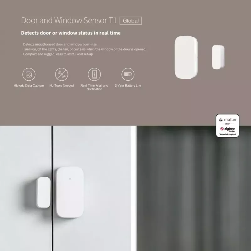 Älykodin ovi-/ikkuna-anturi, Aqara DW-S03D, langaton, Zigbee