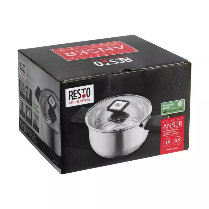 Resto Kitchenware Anser 2,5 l pyöreä kattila, musta, ruostumaton teräs