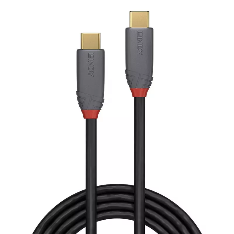 Lindy 1m USB 3.2 Type-C–Type-C-kaapeli, 20Gbps, 5A, PD, Anthra Line
