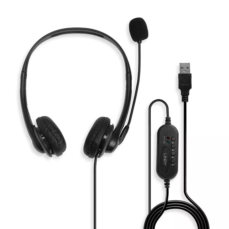 Kuulokemikrofoni Lindy USB Type-A -kaapelikuulokemikrofoni inline-säätimellä