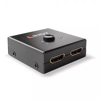 Lindy 2-porttinen HDMI 18G kaksisuuntainen kytkin, HDMI, metalli, musta, 60 Hz, 18 Gbit/s, 3840 x 2160 pikseliä