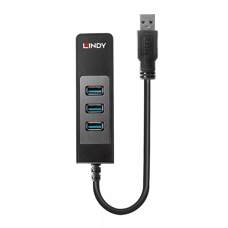 USB-keskitin ja Gigabit Ethernet -muunnin Lindy 43176