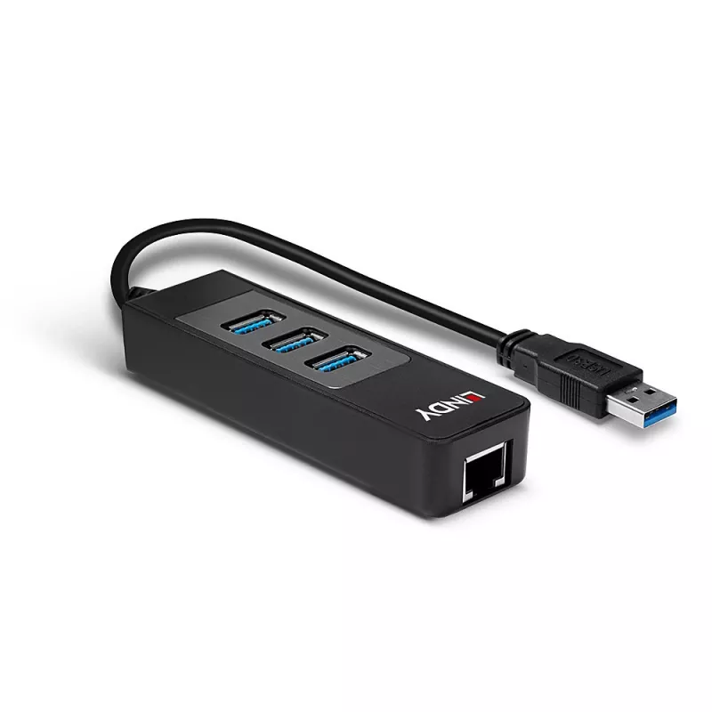 USB-keskitin ja Gigabit Ethernet -muunnin Lindy 43176