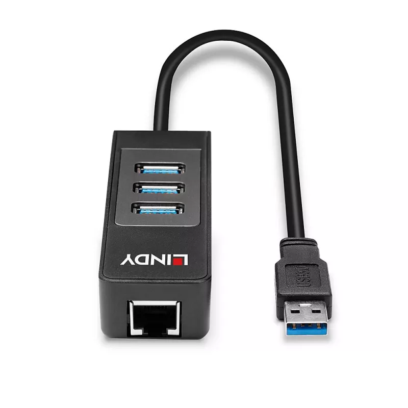 USB-keskitin ja Gigabit Ethernet -muunnin Lindy 43176