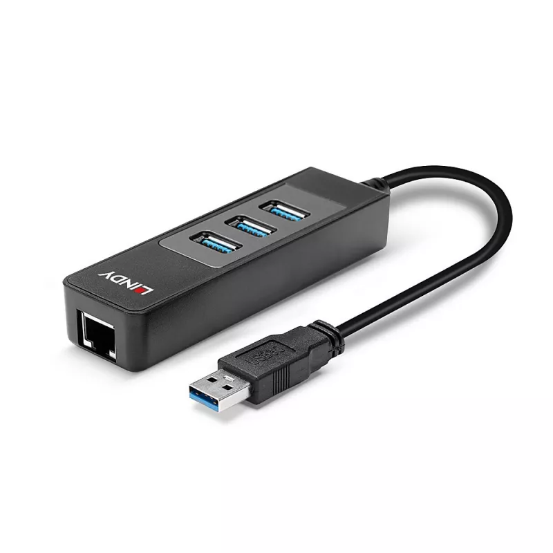 USB-keskitin ja Gigabit Ethernet -muunnin Lindy 43176