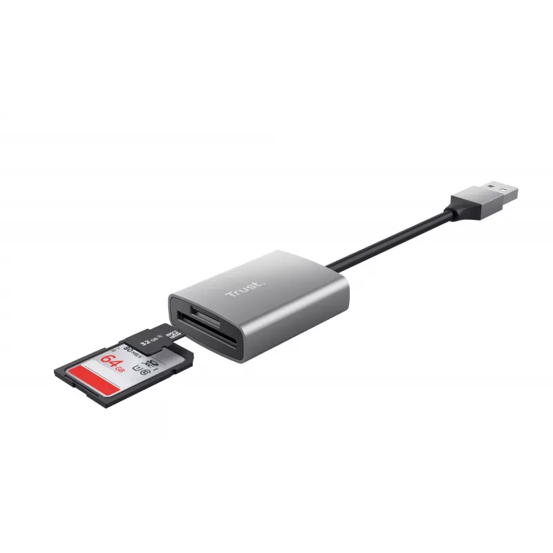Trust Dalyx 24135 muistikortinlukija, USB 3.2 Gen 1, microSD/SD/SDHC/SDXC, hopea