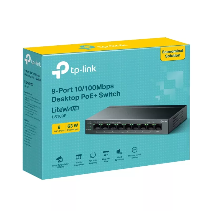 TP-Link LiteWave LS109P verkkokytkin hallitsematon Fast Ethernet (10/100) Power over Ethernet (PoE) musta
