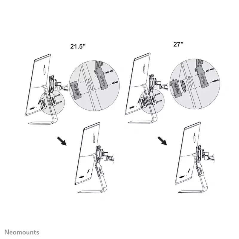 Neomounts FPMA-VESAMAC2127 iMac VESA-sovituslevy, 21,5-27 tuumaa, VESA 75x75 / 100x100 mm, enintään 15 kg, teräs, 730 g, hopea