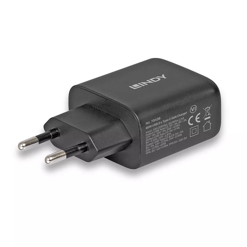 Lindy 65W USB 2 x Type-C GaN-laturi 73438