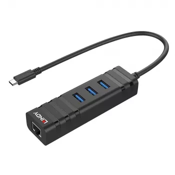 USB-keskitin Lindy USB 3.2 Type-C -keskitin ja Gigabit Ethernet -muunnin