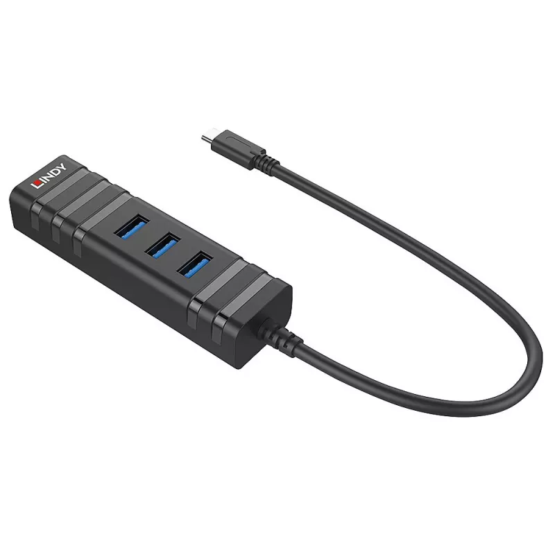 USB-keskitin Lindy USB 3.2 Type-C -keskitin ja Gigabit Ethernet -muunnin