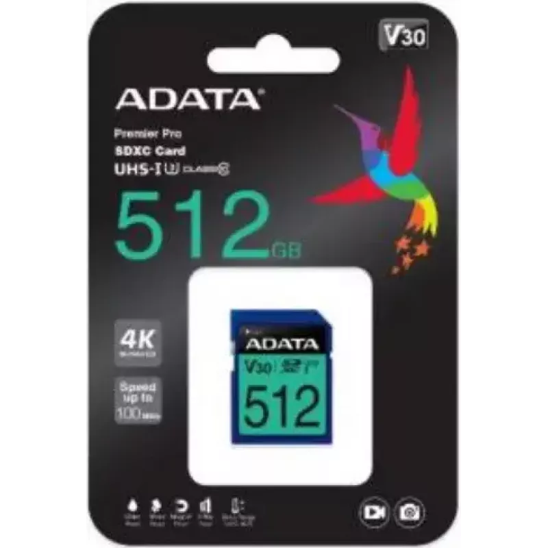 Flash-muisti ADATA 512GB SDXC UHS-I Class 10 ASDX512GUI3V30S-R