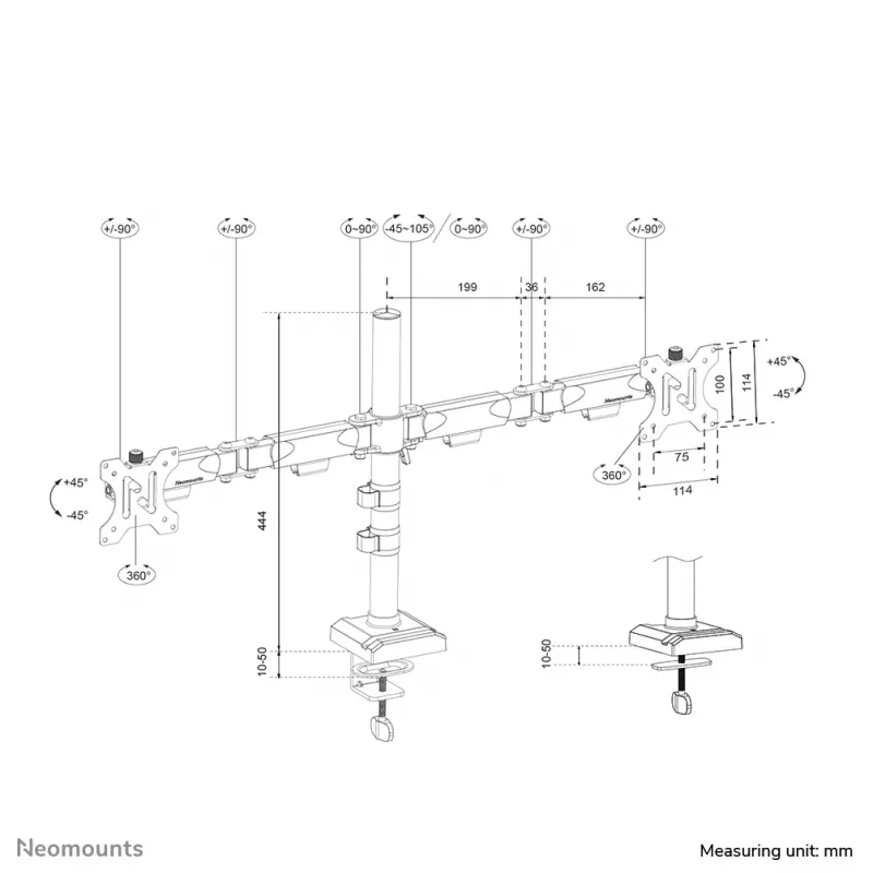 Neomounts DS60-600BL2 monitorivarsi 10-32