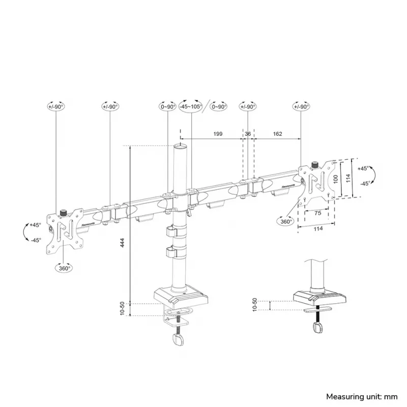 Neomounts DS60-600BL2 monitorivarsi 10-32