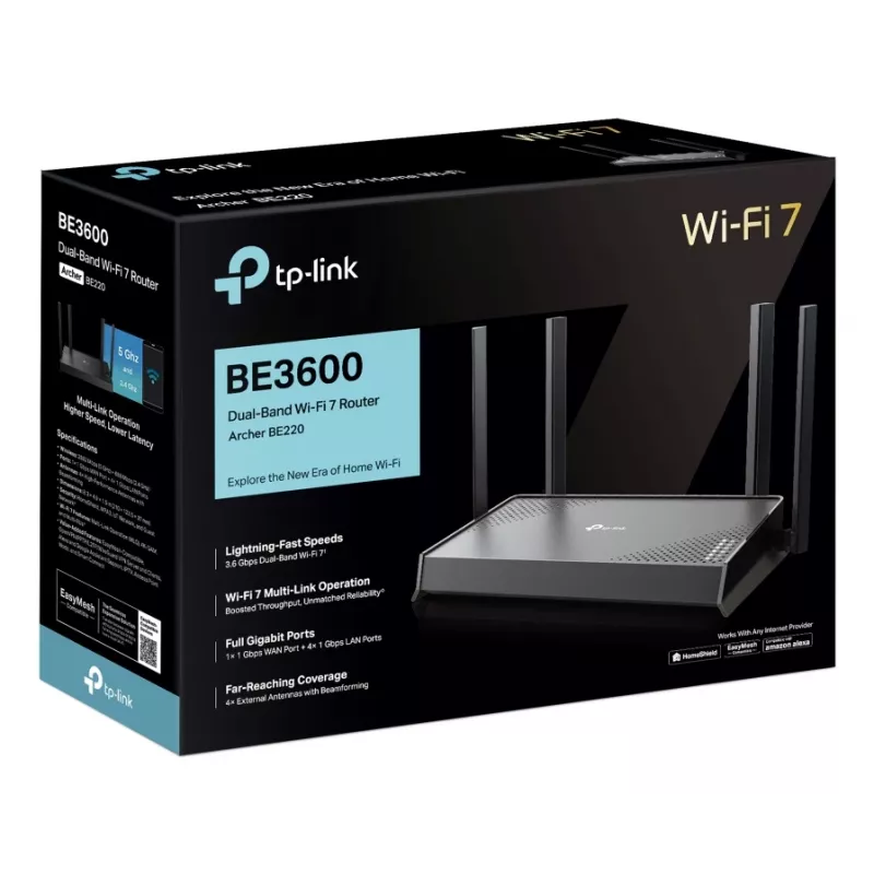 TP-Link Archer BE220 WLAN-reititin Gigabit Ethernet dualband (2,4 GHz / 5 GHz) musta