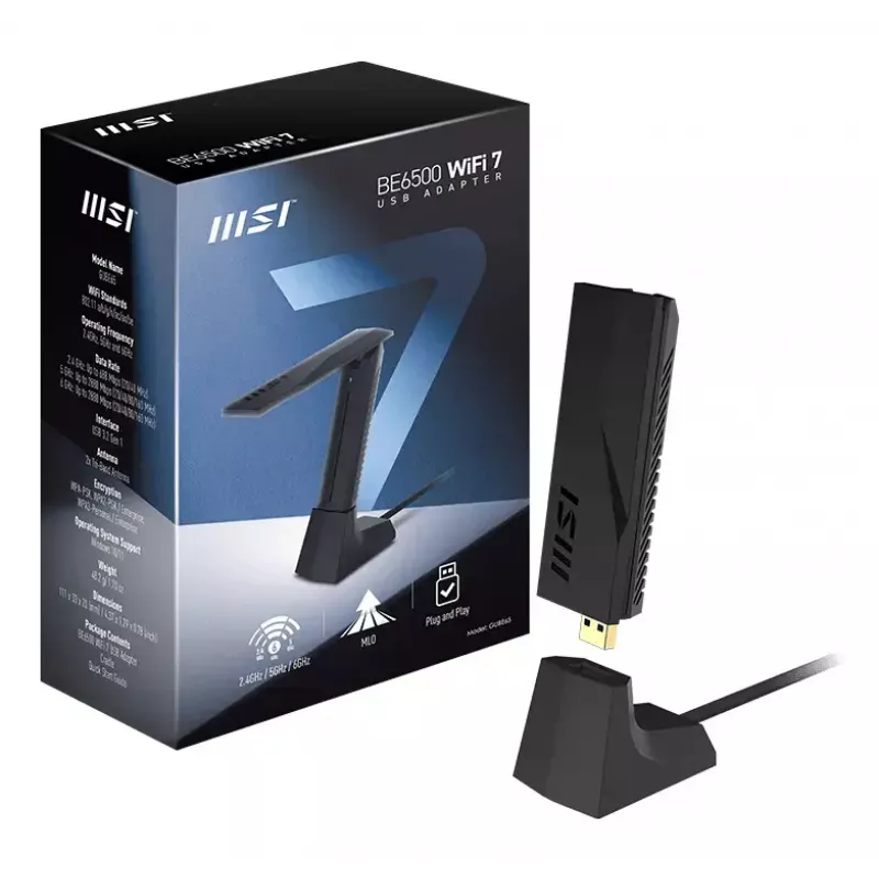 USB-tikku MSI BE6500 WiFi7 USB 3.2 Gen 1 Dongle musta