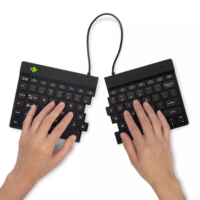 R-Go Tools ergonominen näppäimistö R-Go Split Break tauko-ohjelmistolla, ergonominen jaettu näppäimistö, QWERTY (US), Bluetooth, musta