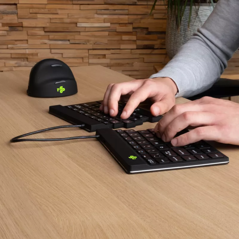 R-Go Tools ergonominen näppäimistö R-Go Split Break tauko-ohjelmistolla, ergonominen jaettu näppäimistö, QWERTY (US), Bluetooth, musta