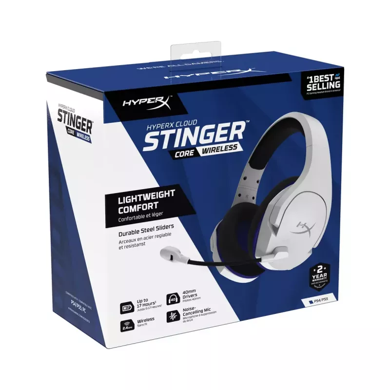 HyperX Cloud Stinger Core – langaton pelikuuloke (valkoinen-sininen) – PS5-PS4