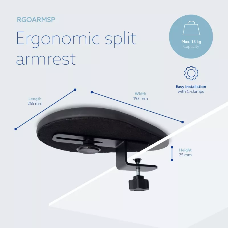 R-Go Tools käsituki R-Go split, ergonominen käsituki kaksiosainen, säädettävä, symmetrinen, Softfoam-pehmusteella, musta